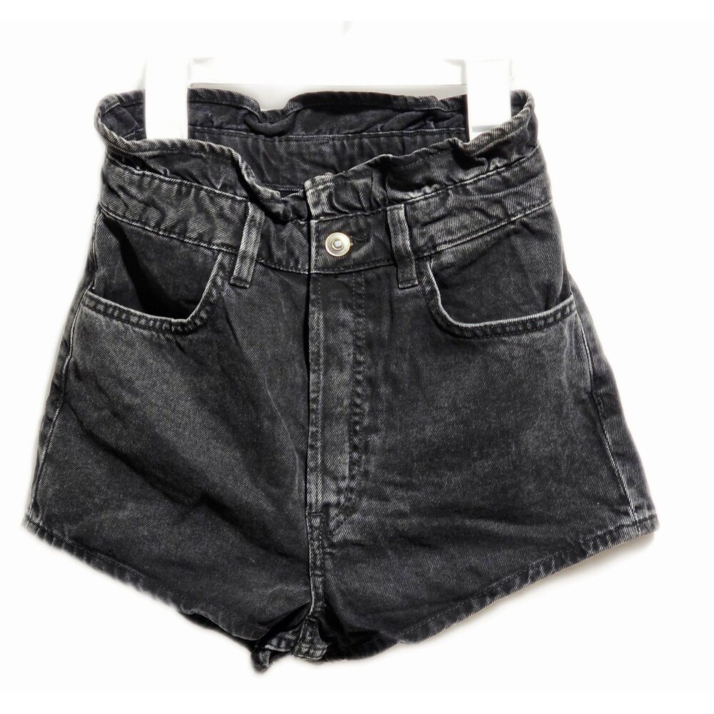 H&M Divided Shorts Size 4 Black Denim Cuffed 4 Pocket 5 Button NWOT